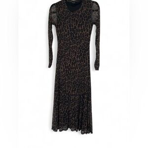 Rachel Zoe Long Sleeve Leopard-Print Maxi Dress in Brown and Black